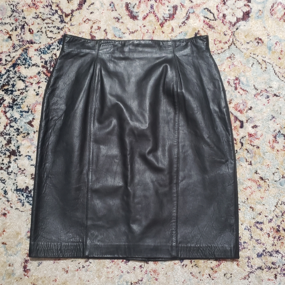 Lambskin Black Leather Pencil Skirt Estimated size Large